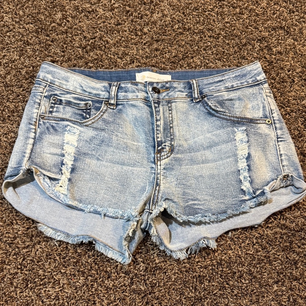 Ocean Drive Light Blue Distressed Jean Shorts